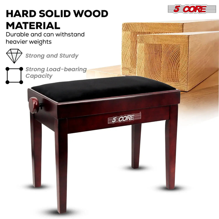 5 Core Adjustable Piano Bench Thick 3.25" Solid Wood Keyboard Stool Heavy Duty Musician Chair - HONORABLE VETERANS SOLUTIONS