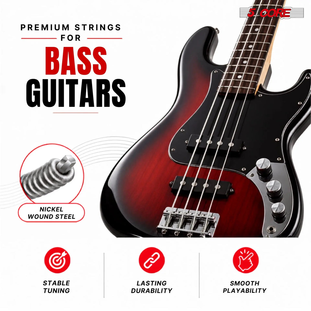 5 Core Bass Guitar Strings Brass Phosphor Bronze Extra Light Gauge Bright Tone 6 String Set - HONORABLE VETERANS SOLUTIONS