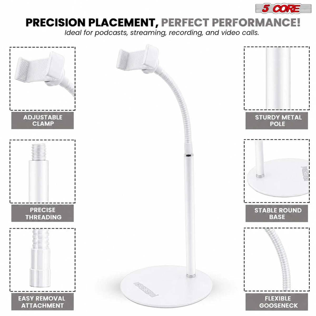 5 Core Cell Phone Stand for Desk Gooseneck Flexible Phone Holder Clamp Mount - HONORABLE VETERANS SOLUTIONS