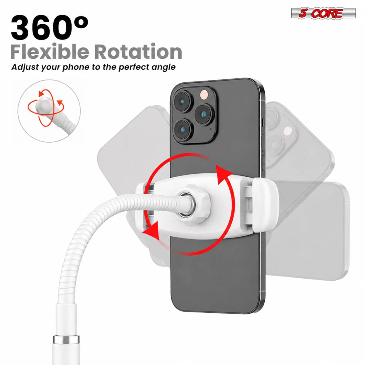 5 Core Cell Phone Stand for Desk Gooseneck Flexible Phone Holder Clamp Mount - HONORABLE VETERANS SOLUTIONS