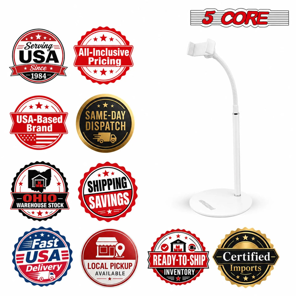 5 Core Cell Phone Stand for Desk Gooseneck Flexible Phone Holder Clamp Mount - HONORABLE VETERANS SOLUTIONS