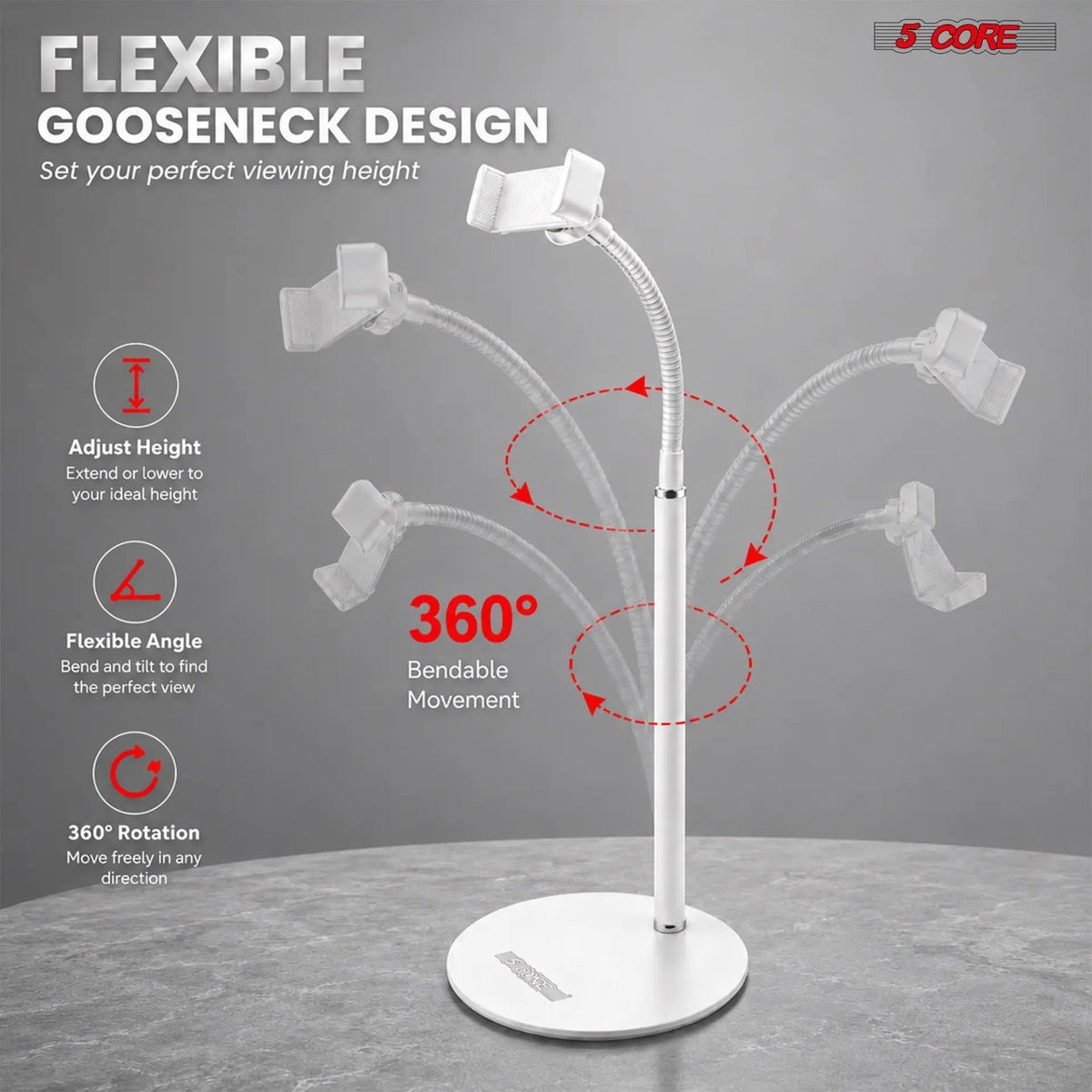 5 Core Cell Phone Stand for Desk Gooseneck Flexible Phone Holder Clamp Mount - HONORABLE VETERANS SOLUTIONS