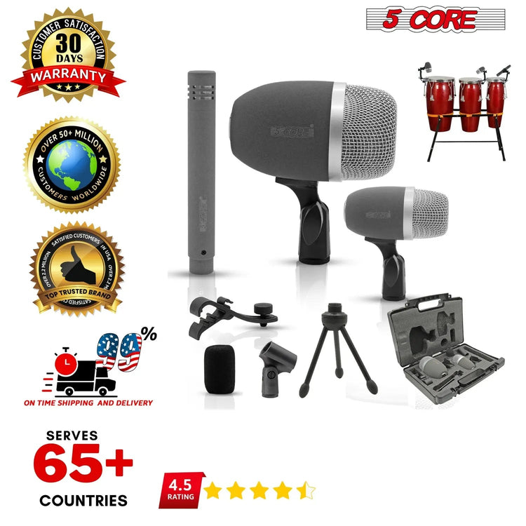 5 Core Conga Mic Snare Tom Microphone Drum Kit Condenser XLR Instrument Mics - HONORABLE VETERANS SOLUTIONS