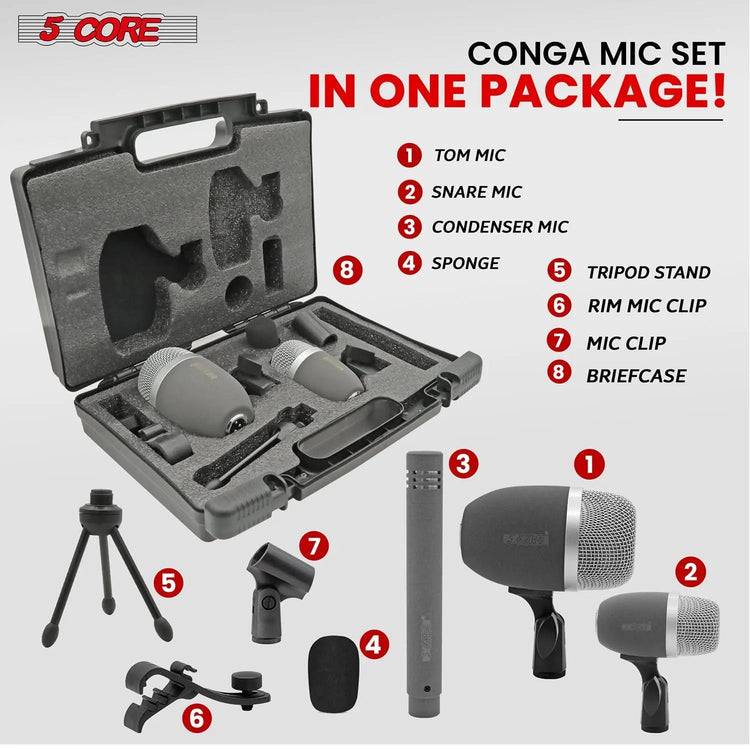 5 Core Conga Mic Snare Tom Microphone Drum Kit Condenser XLR Instrument Mics - HONORABLE VETERANS SOLUTIONS