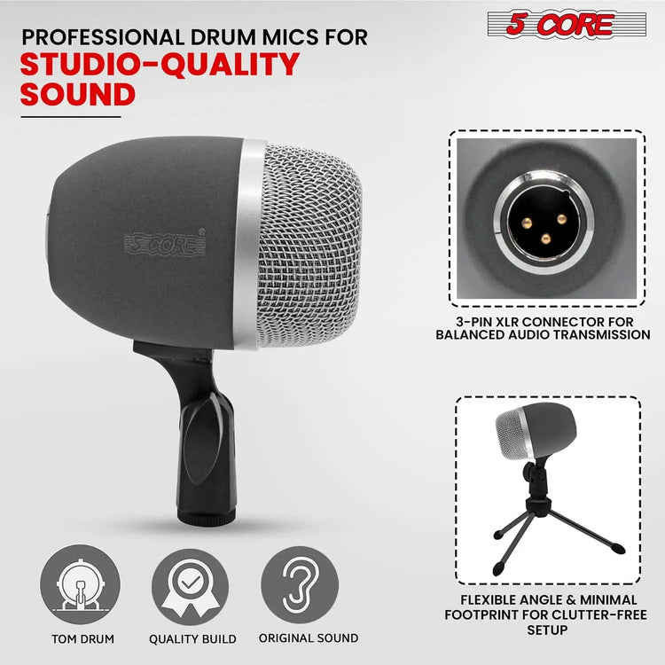 5 Core Conga Mic Snare Tom Microphone Drum Kit Condenser XLR Instrument Mics - HONORABLE VETERANS SOLUTIONS