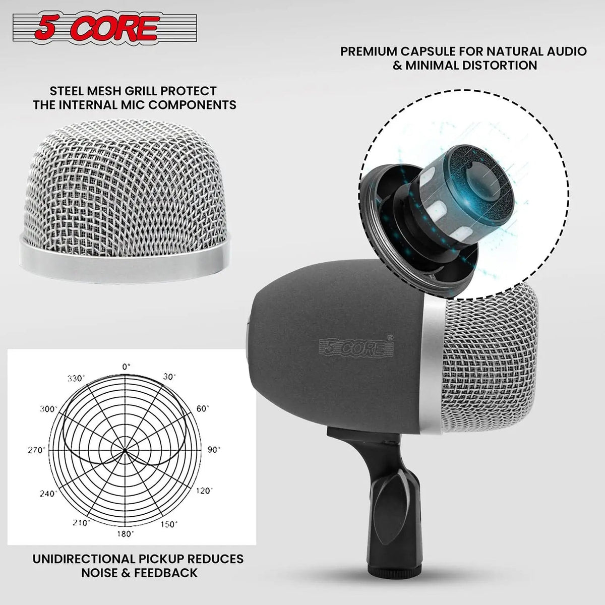 5 Core Conga Mic Snare Tom Microphone Drum Kit Condenser XLR Instrument Mics - HONORABLE VETERANS SOLUTIONS