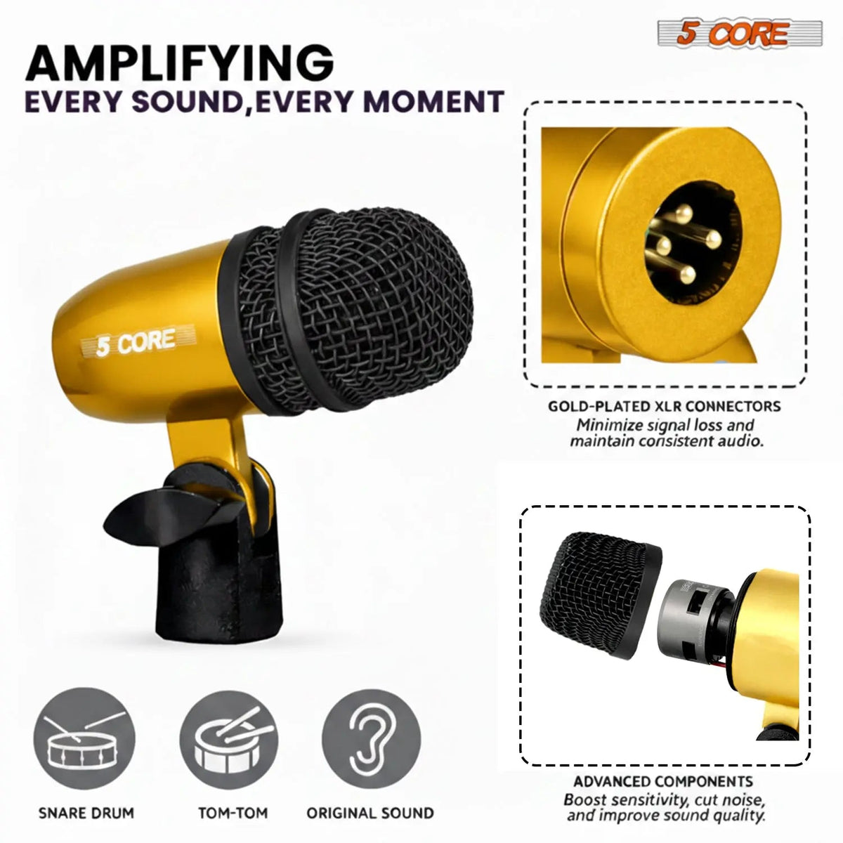 5 Core Conga Mic Snare Tom Set Professional XLR Cardioid Condenser Instrument Microphone Kit - HONORABLE VETERANS SOLUTIONS