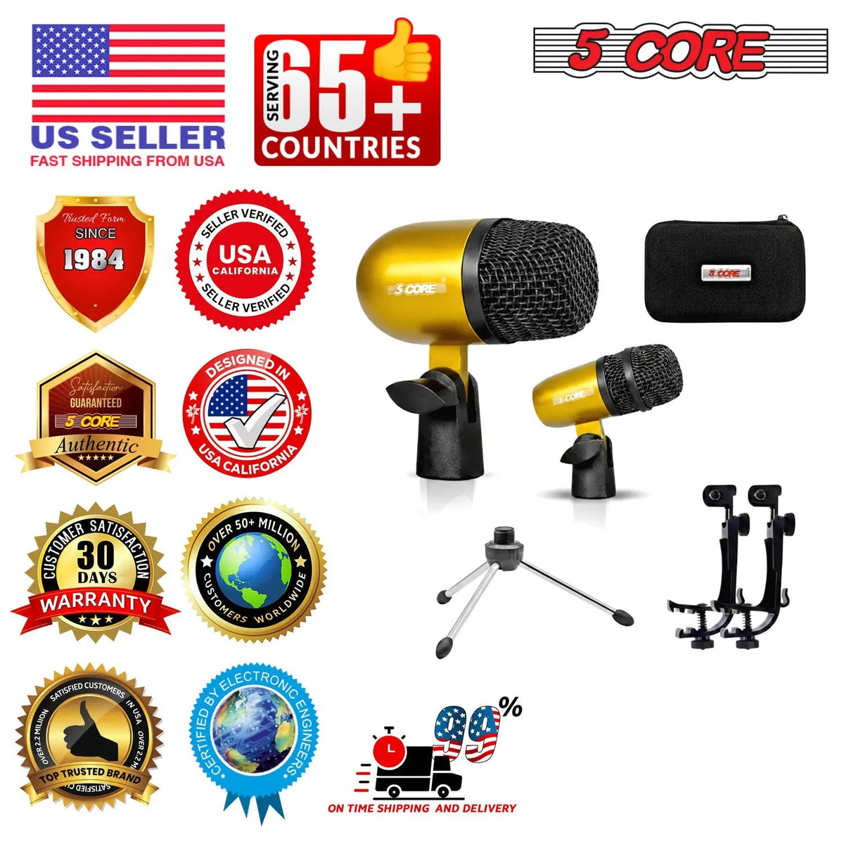 5 Core Conga Mic Snare Tom Set Professional XLR Cardioid Condenser Instrument Microphone Kit - HONORABLE VETERANS SOLUTIONS