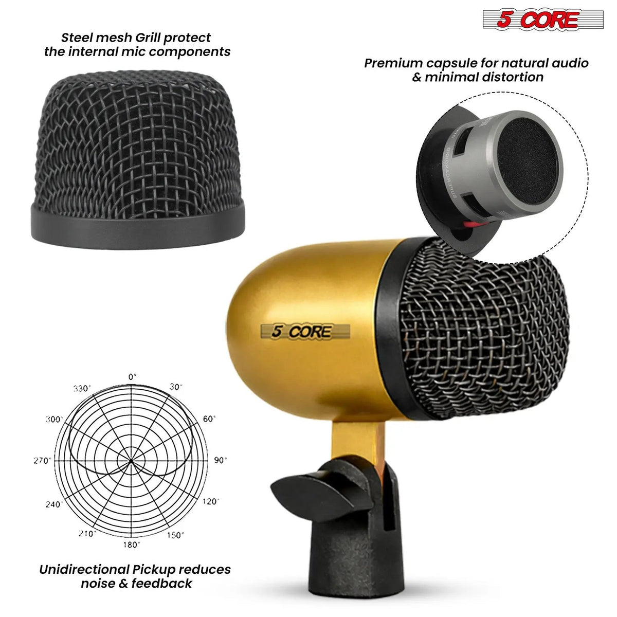 5 Core Conga Mic Snare Tom Set Professional XLR Cardioid Condenser Instrument Microphone Kit - HONORABLE VETERANS SOLUTIONS