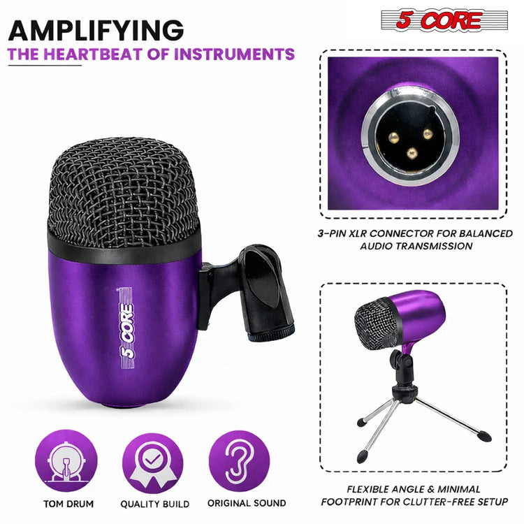 5 Core Conga Mic Snare Tom Set Professional XLR Cardioid Condenser Instrument Microphone Kit - HONORABLE VETERANS SOLUTIONS