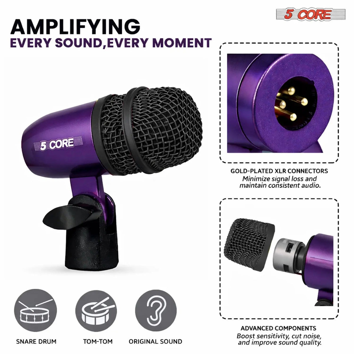 5 Core Conga Mic Snare Tom Set Professional XLR Cardioid Condenser Instrument Microphone Kit - HONORABLE VETERANS SOLUTIONS