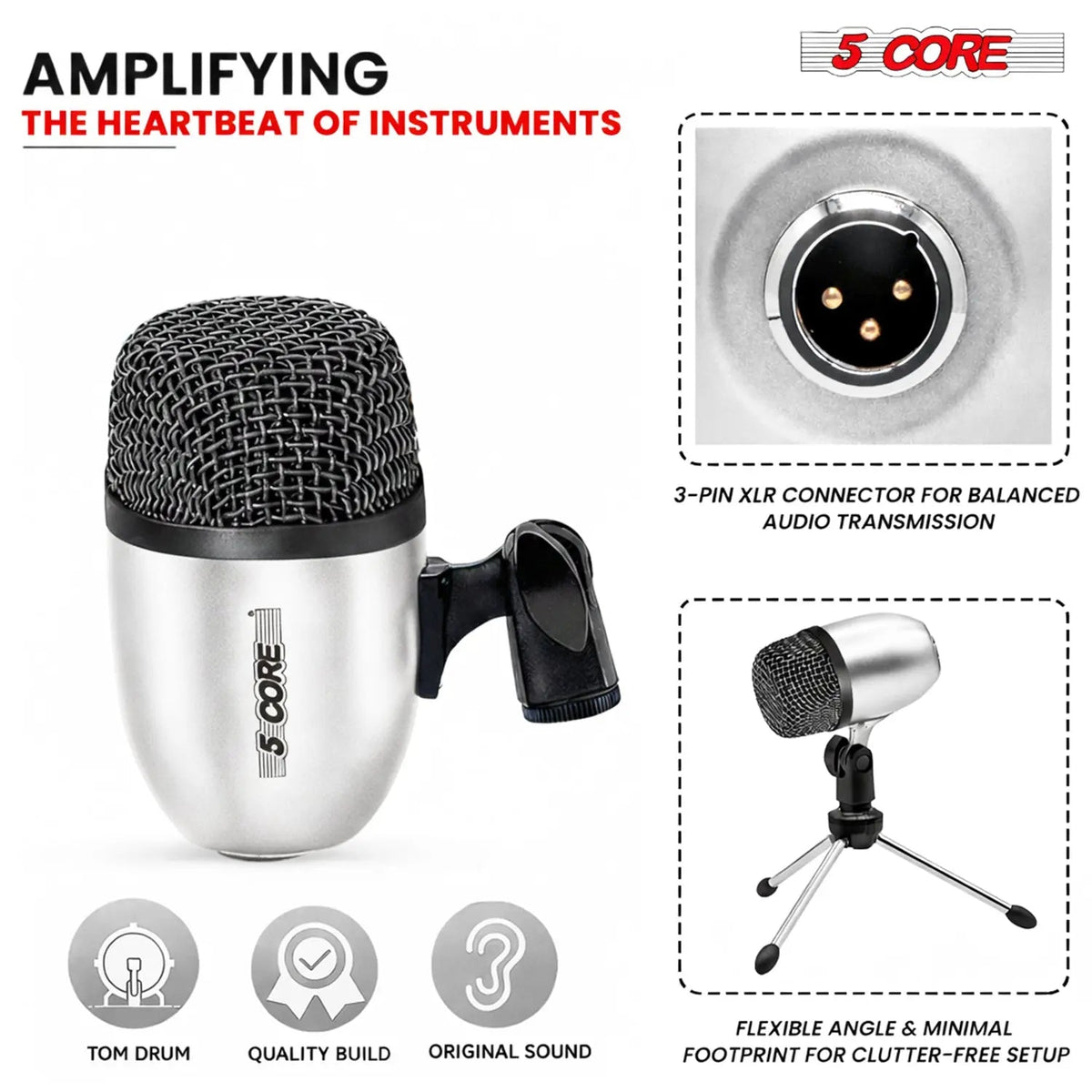 5 Core Conga Mic Snare Tom Set Professional XLR Cardioid Condenser Instrument Microphone Kit - HONORABLE VETERANS SOLUTIONS