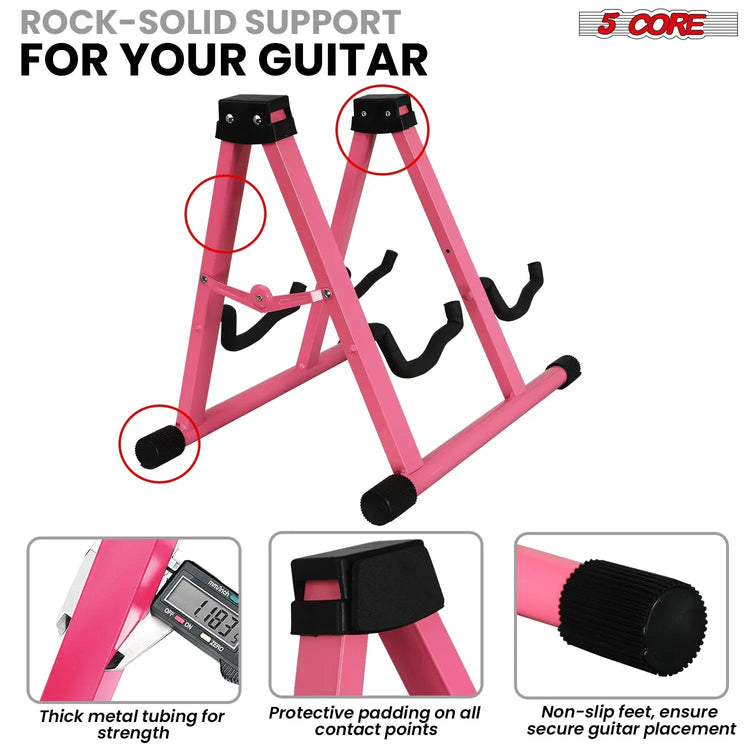 5 Core Double Guitar Stand A Frame Shape w Foam Arms Supports Acoustic Electric Bass Ukulele Banjo - HONORABLE VETERANS SOLUTIONS