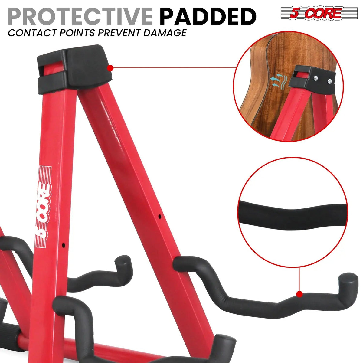 5 Core Double Guitar Stand A Frame Shape w Foam Arms Supports Acoustic Electric Bass Ukulele Banjo - HONORABLE VETERANS SOLUTIONS