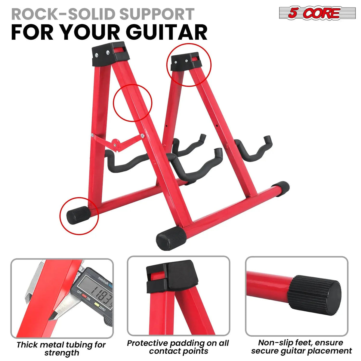 5 Core Double Guitar Stand A Frame Shape w Foam Arms Supports Acoustic Electric Bass Ukulele Banjo - HONORABLE VETERANS SOLUTIONS