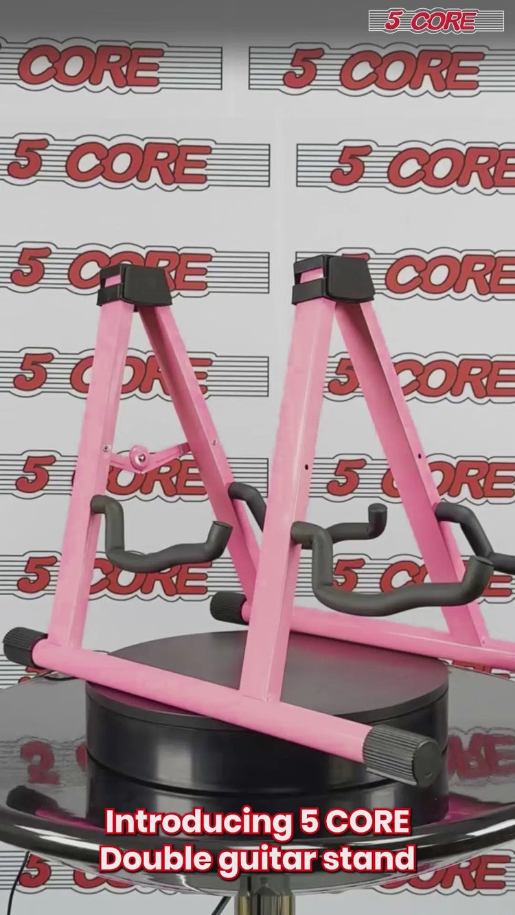 5 Core Double Guitar Stand A Frame Shape w Foam Arms Supports Acoustic Electric Bass Ukulele Banjo - HONORABLE VETERANS SOLUTIONS