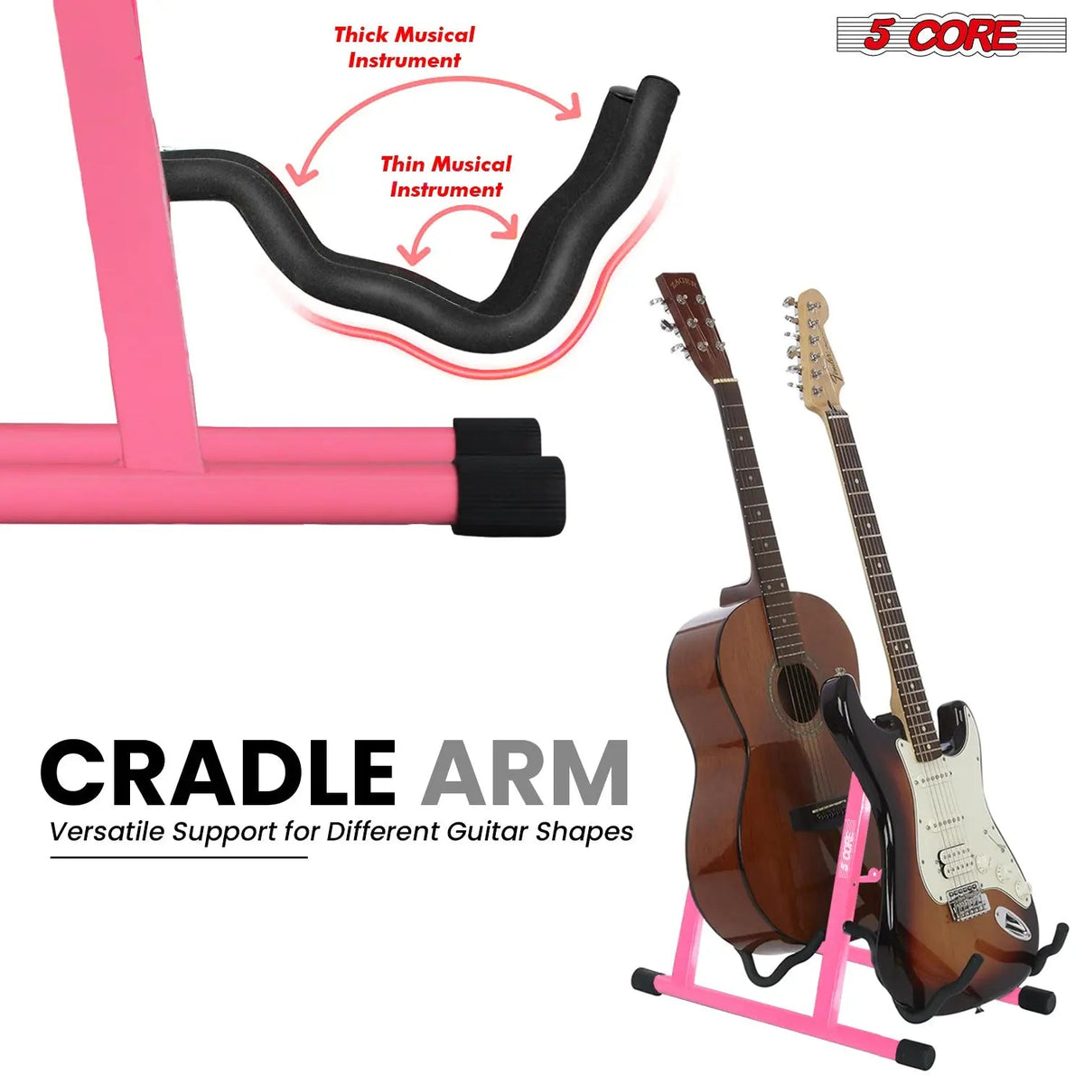 5 Core Double Guitar Stand A Frame Shape w Foam Arms Supports Acoustic Electric Bass Ukulele Banjo - HONORABLE VETERANS SOLUTIONS
