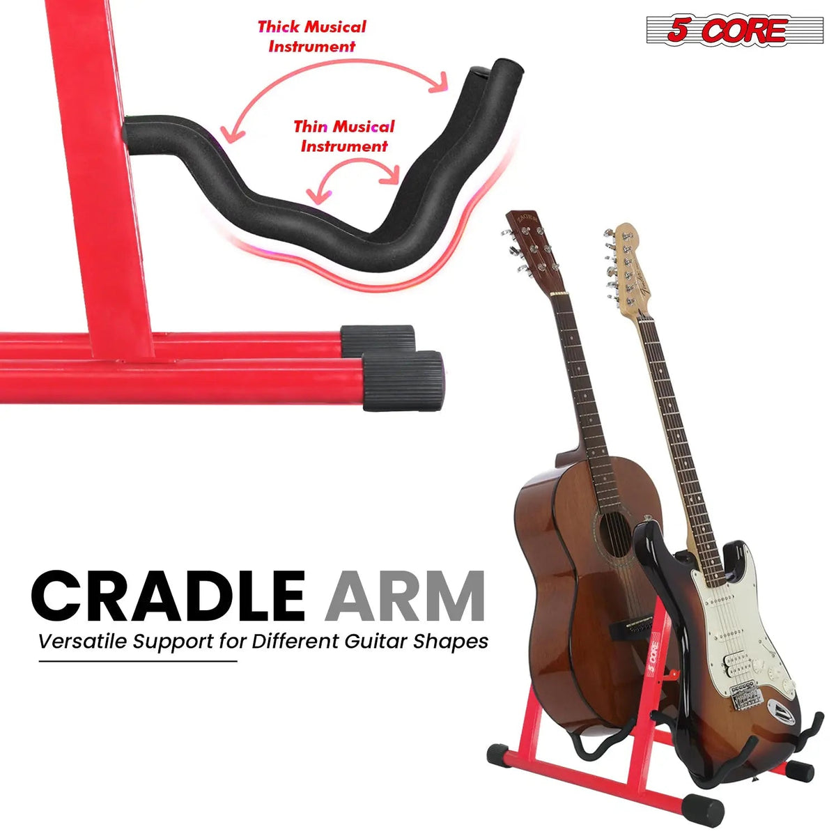 5 Core Double Guitar Stand A Frame Shape w Foam Arms Supports Acoustic Electric Bass Ukulele Banjo - HONORABLE VETERANS SOLUTIONS