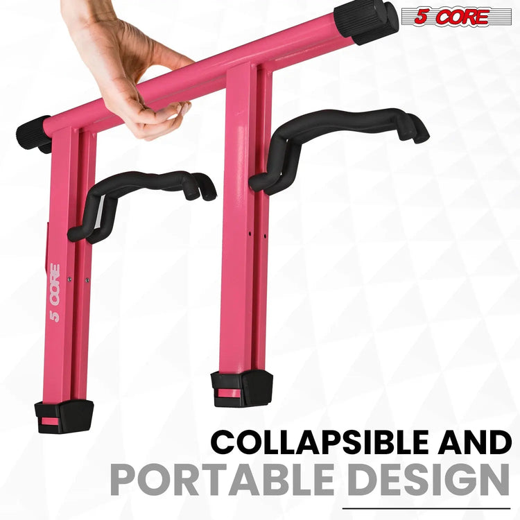 5 Core Double Guitar Stand A Frame Shape w Foam Arms Supports Acoustic Electric Bass Ukulele Banjo - HONORABLE VETERANS SOLUTIONS