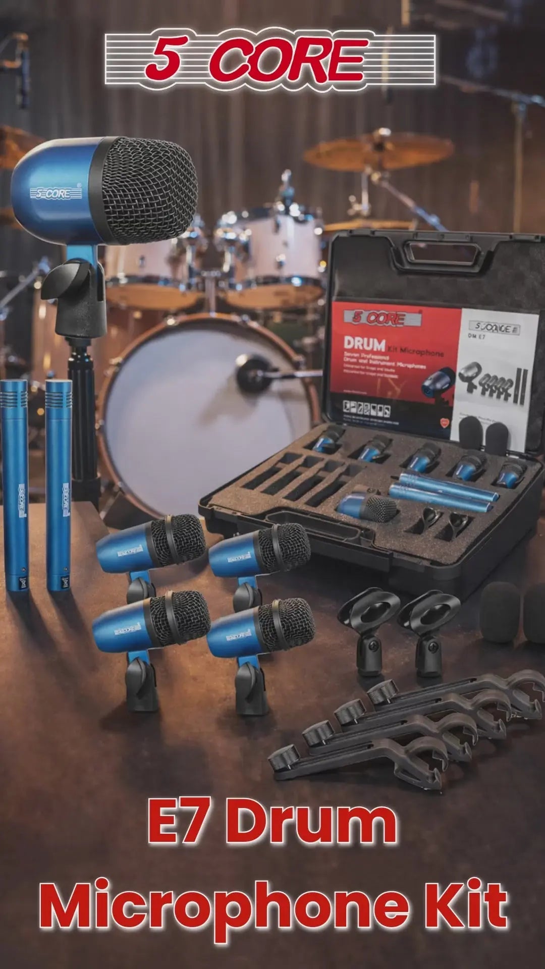 5 Core Drum Microphone Kit 7 Piece All Metal Drummer Instrument Mics Tom/Snare & Cymbals Set - HONORABLE VETERANS SOLUTIONS