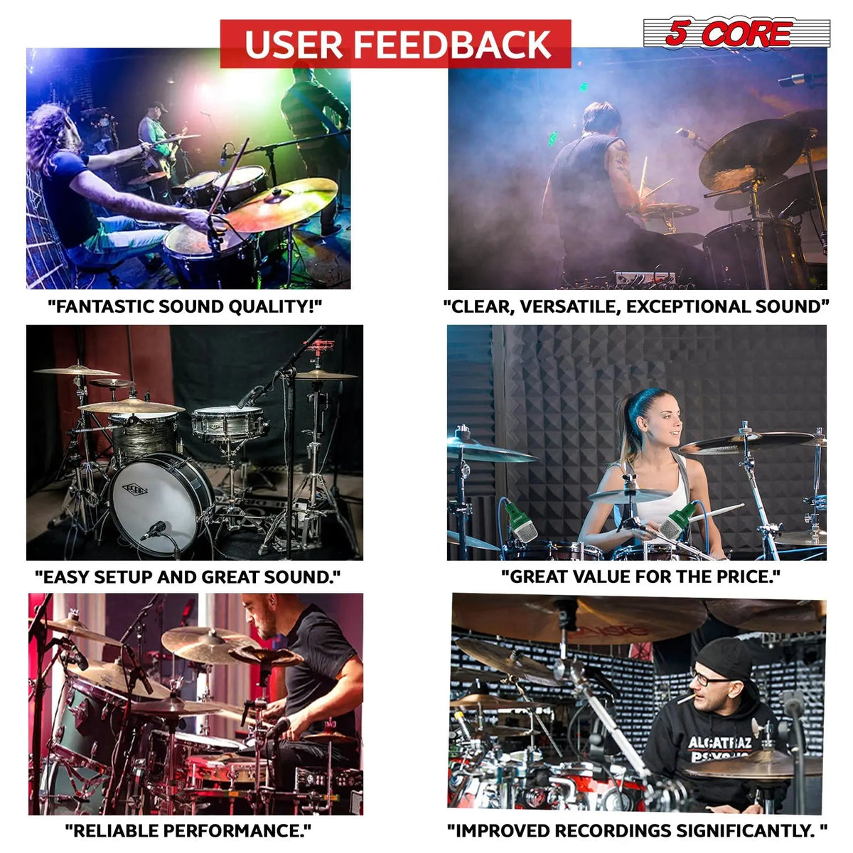 5 Core Drum Microphone Kit 7 Piece All Metal Drummer Instrument Mics Tom/Snare & Cymbals Set - HONORABLE VETERANS SOLUTIONS