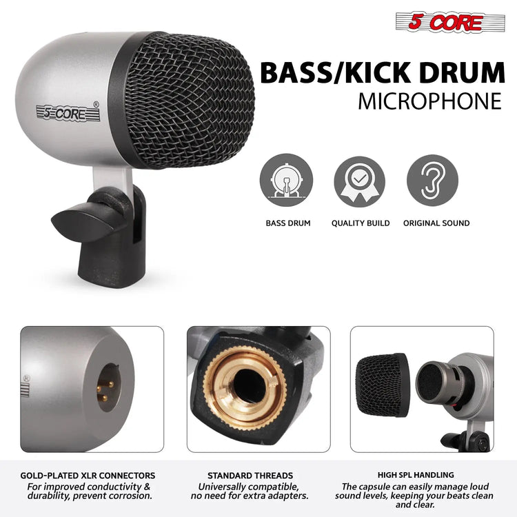 5 Core Drum Microphone Kit 7 Piece All Metal Drummer Instrument Mics Tom/Snare & Cymbals Set - HONORABLE VETERANS SOLUTIONS