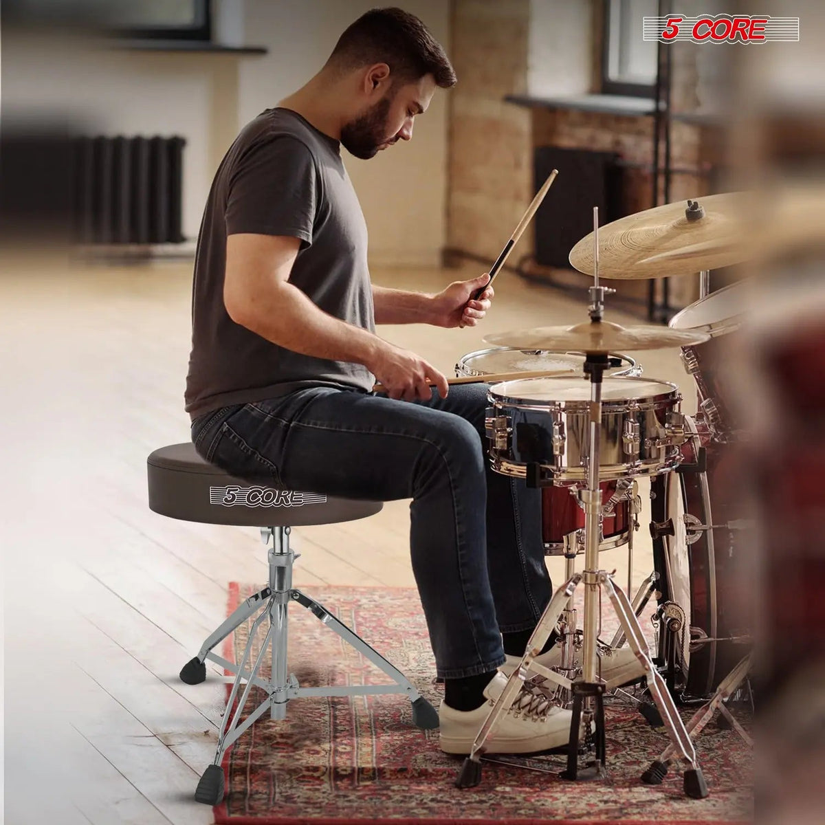 5 Core Drum Throne 3" Padded Drum Seat Height Adjustable Drumming Chair for Practice and Performance - HONORABLE VETERANS SOLUTIONS