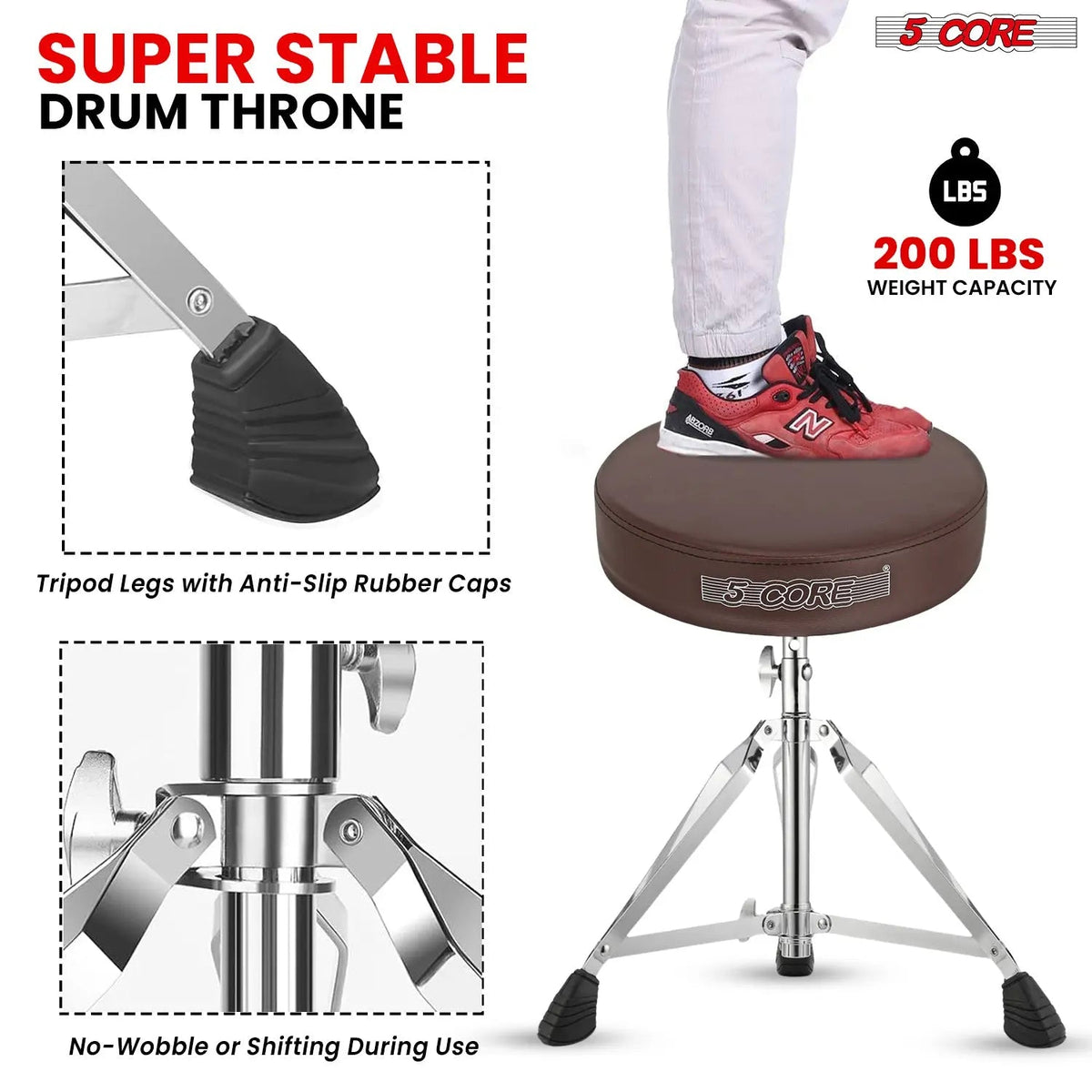5 Core Drum Throne 3" Padded Drum Seat Height Adjustable Drumming Chair for Practice and Performance - HONORABLE VETERANS SOLUTIONS