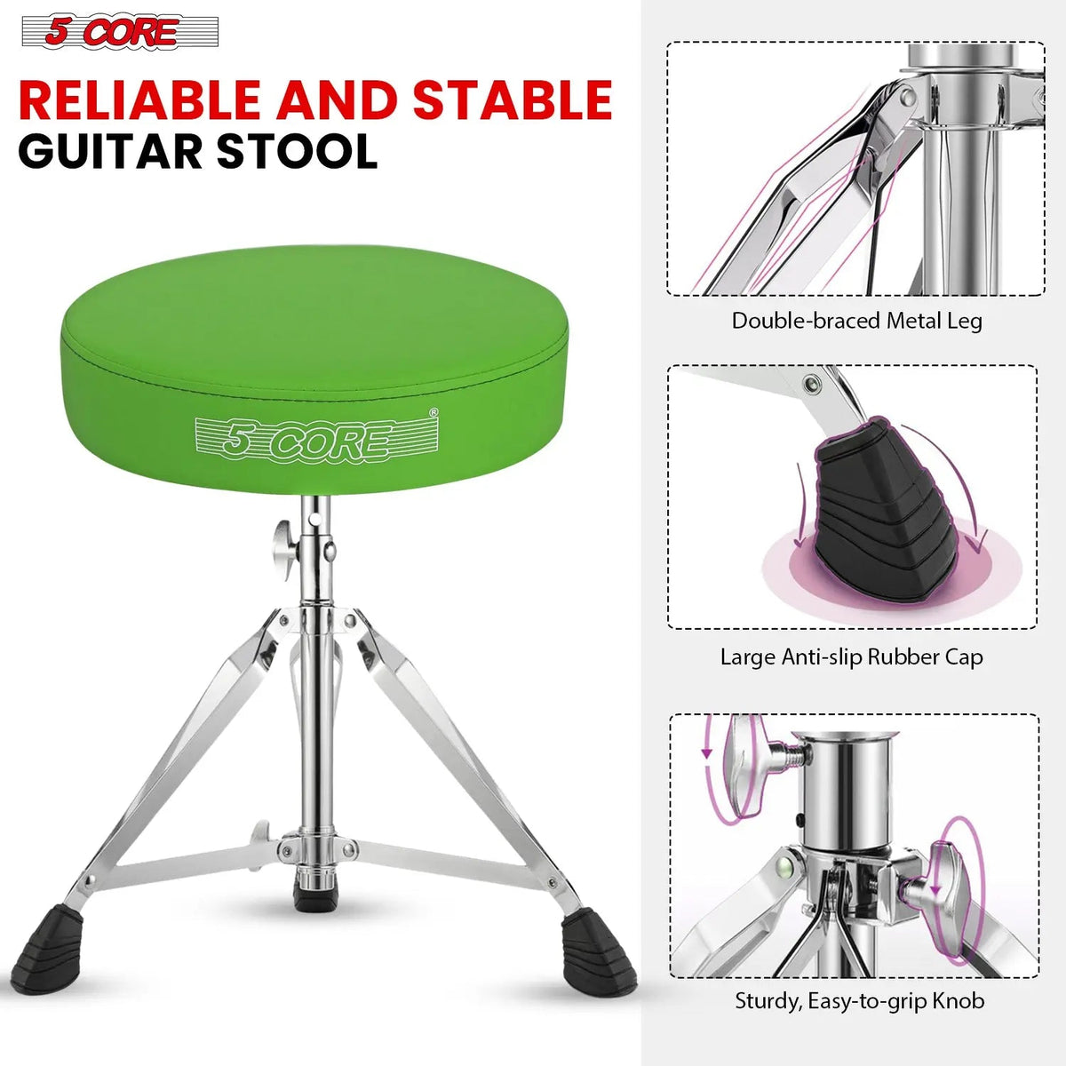 5 Core Drum Throne 3" Padded Drum Seat Height Adjustable Drumming Chair for Practice and Performance - HONORABLE VETERANS SOLUTIONS