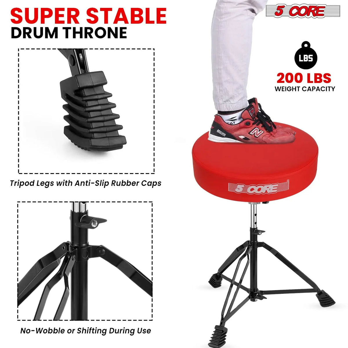 5 Core Drum Throne 3" Padded Drum Seat Height Adjustable Drumming Chair for Practice and Performance - HONORABLE VETERANS SOLUTIONS
