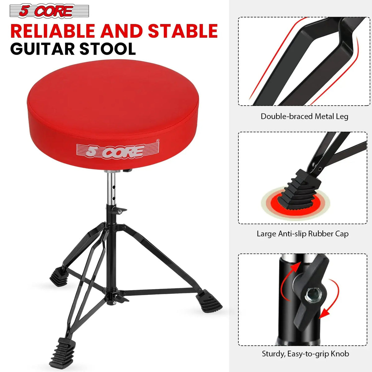 5 Core Drum Throne 3" Padded Drum Seat Height Adjustable Drumming Chair for Practice and Performance - HONORABLE VETERANS SOLUTIONS