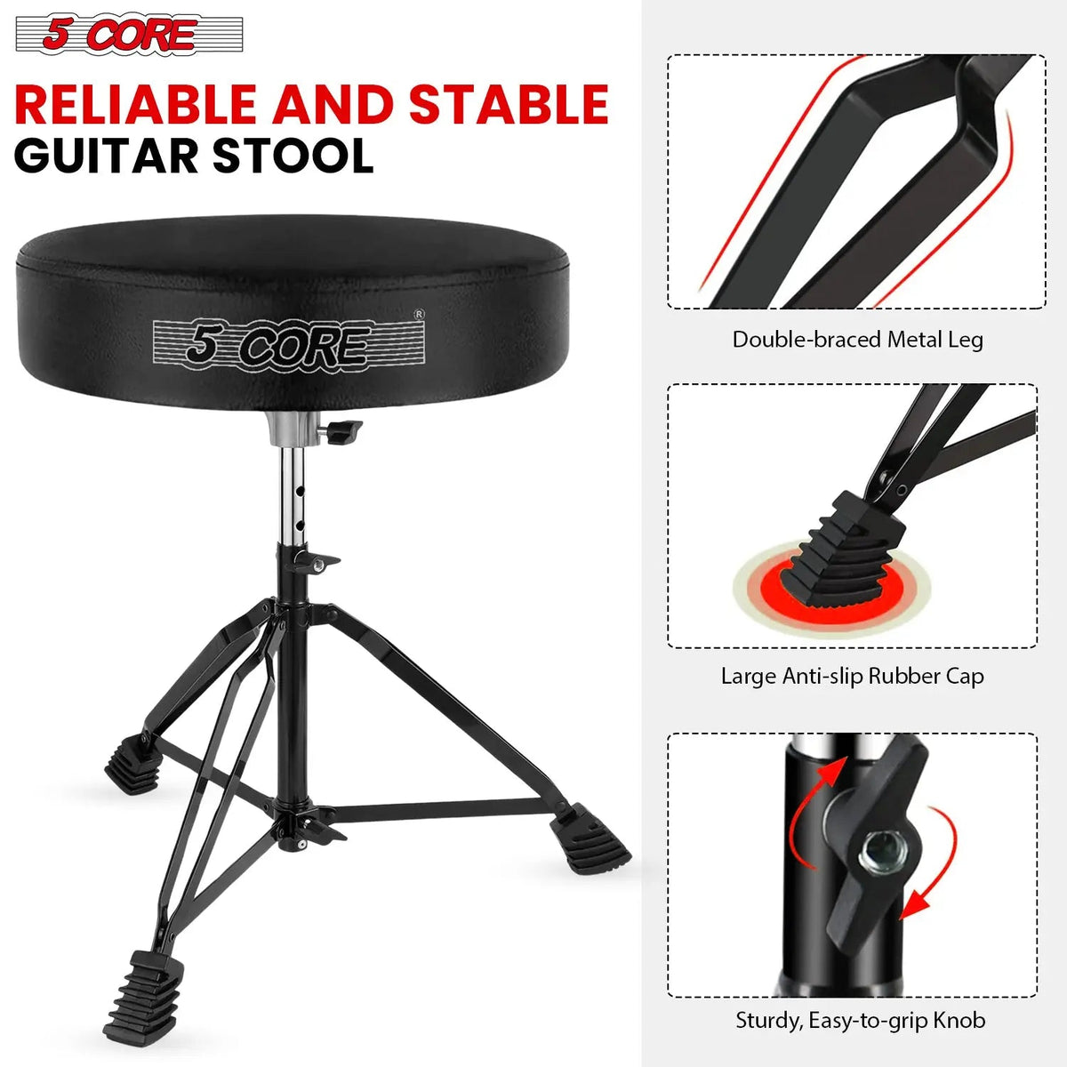 5 Core Drum Throne 3" Padded Drum Seat Height Adjustable Drumming Chair for Practice and Performance - HONORABLE VETERANS SOLUTIONS