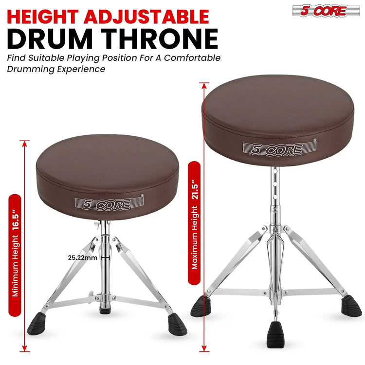 5 Core Drum Throne 3" Padded Drum Seat Height Adjustable Drumming Chair for Practice and Performance - HONORABLE VETERANS SOLUTIONS