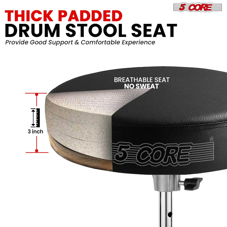 5 Core Drum Throne 3" Padded Drum Seat Height Adjustable Drumming Chair for Practice and Performance - HONORABLE VETERANS SOLUTIONS