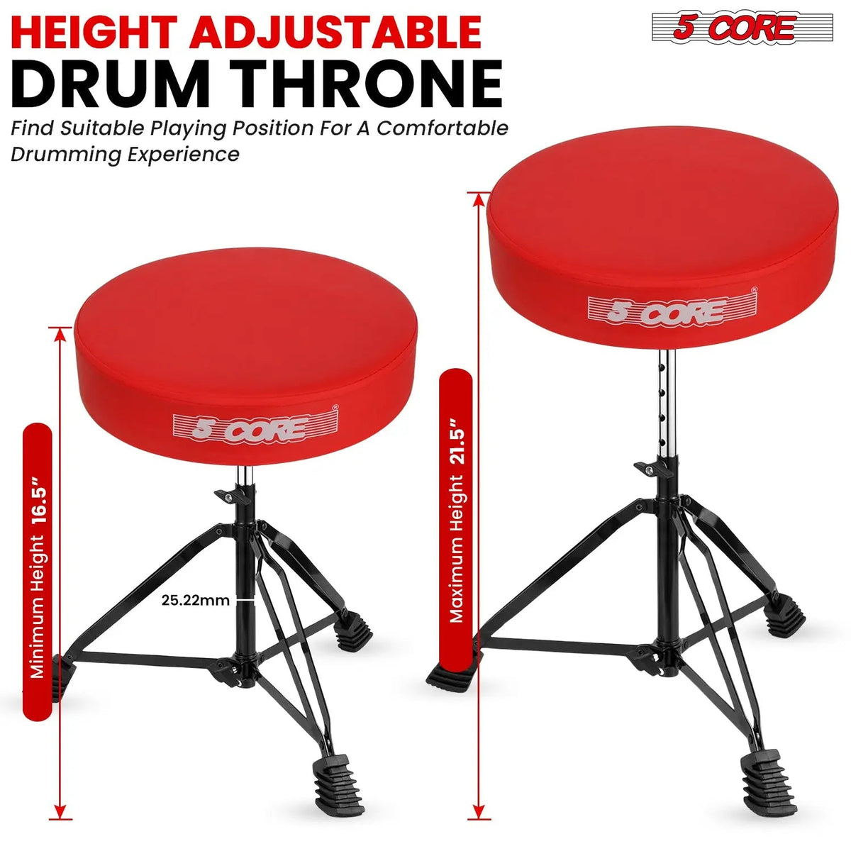 5 Core Drum Throne 3" Padded Drum Seat Height Adjustable Drumming Chair for Practice and Performance - HONORABLE VETERANS SOLUTIONS