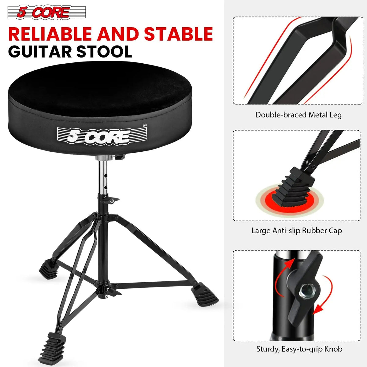 5 Core Drum Throne 3" Padded Drum Seat Height Adjustable Drumming Chair for Practice and Performance - HONORABLE VETERANS SOLUTIONS