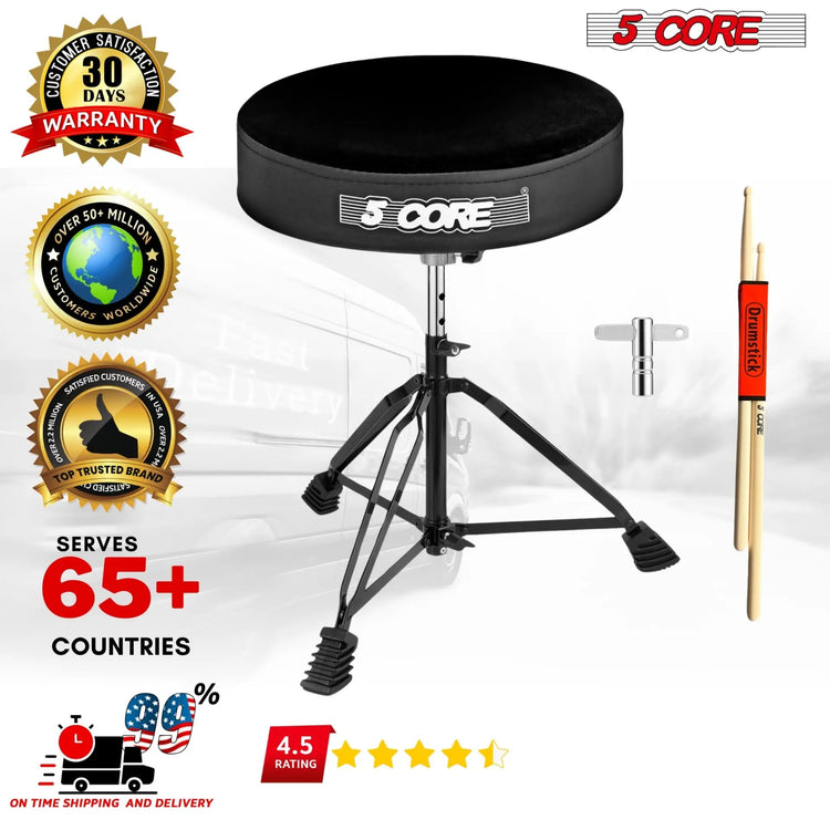 5 Core Drum Throne 3" Padded Drum Seat Height Adjustable Drumming Chair for Practice and Performance - HONORABLE VETERANS SOLUTIONS