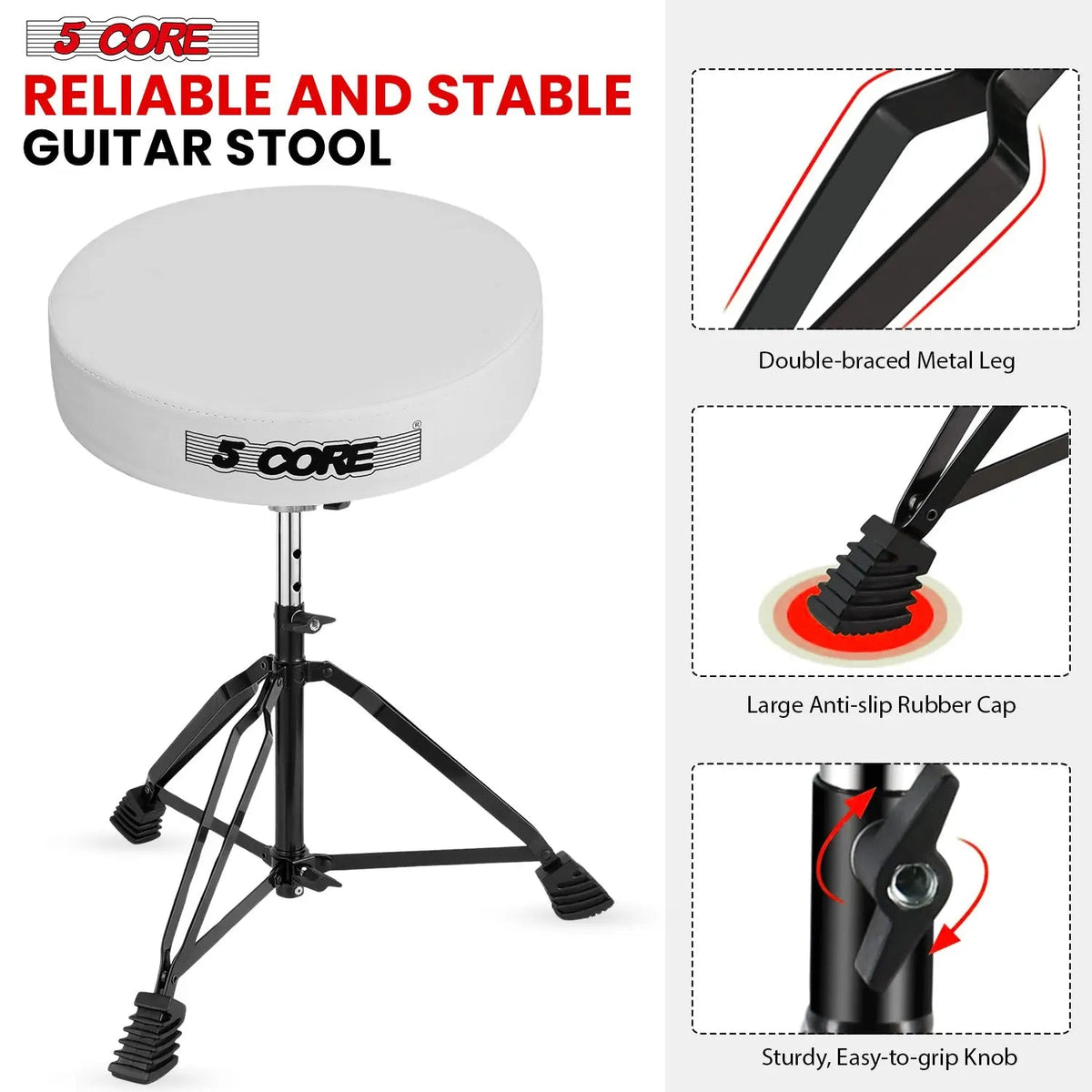 5 Core Drum Throne 3" Padded Drum Seat Height Adjustable Drumming Chair for Practice and Performance - HONORABLE VETERANS SOLUTIONS