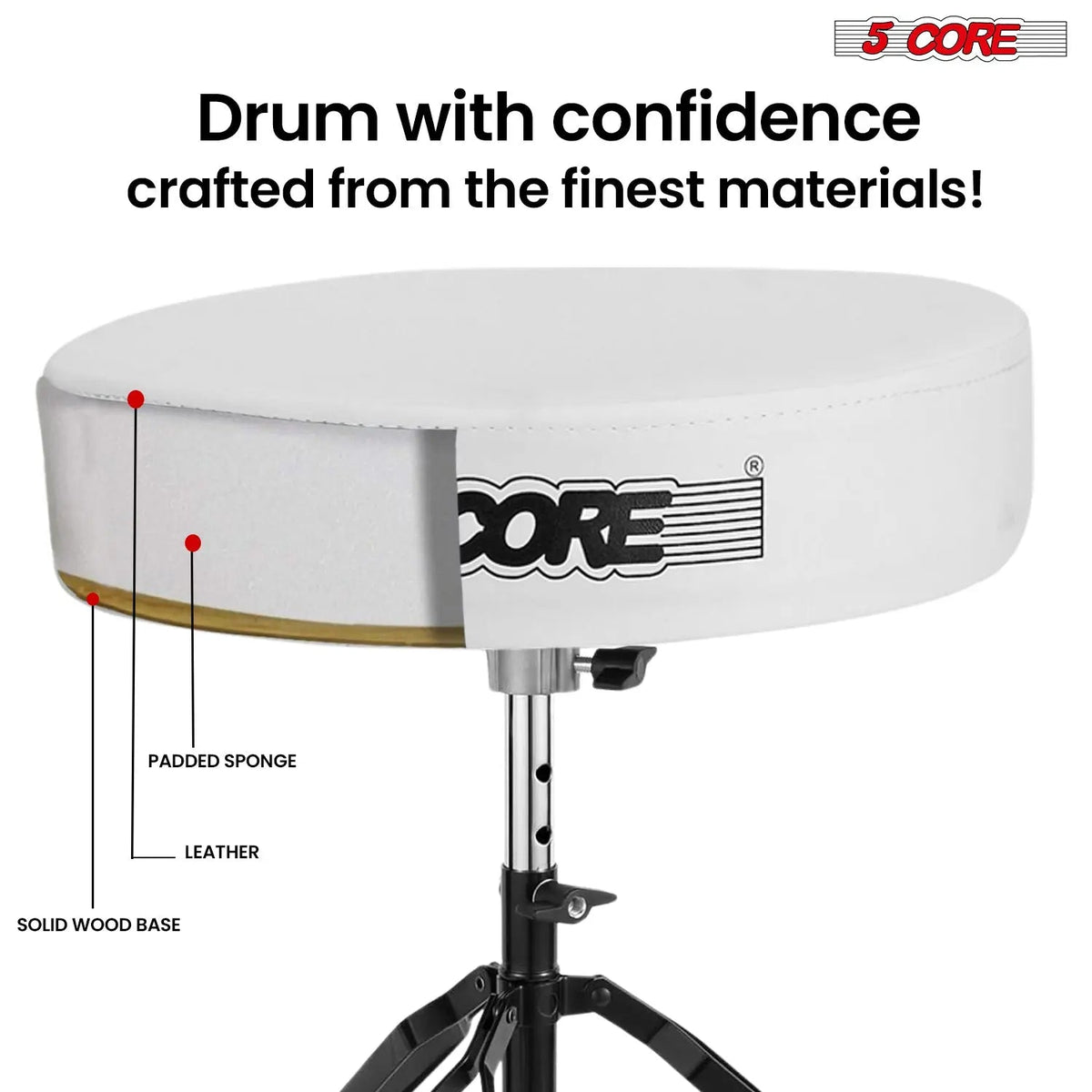 5 Core Drum Throne 3" Padded Drum Seat Height Adjustable Drumming Chair for Practice and Performance - HONORABLE VETERANS SOLUTIONS