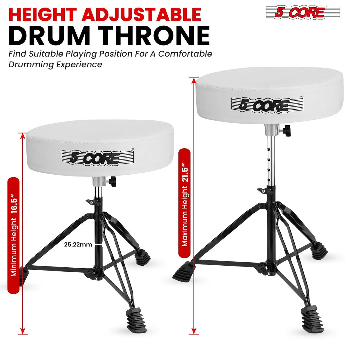 5 Core Drum Throne 3" Padded Drum Seat Height Adjustable Drumming Chair for Practice and Performance - HONORABLE VETERANS SOLUTIONS