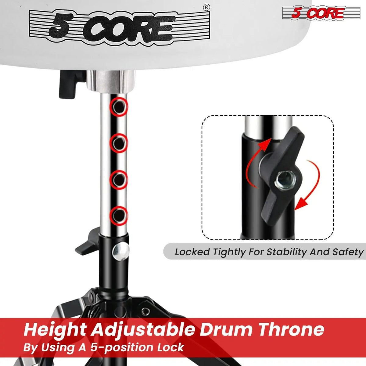 5 Core Drum Throne 3" Padded Drum Seat Height Adjustable Drumming Chair for Practice and Performance - HONORABLE VETERANS SOLUTIONS