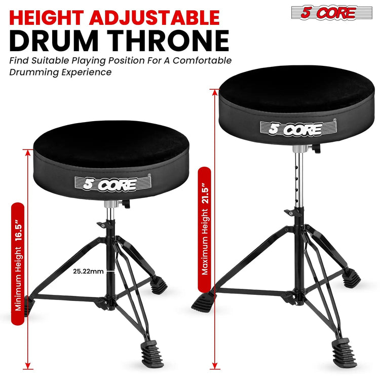 5 Core Drum Throne 3" Padded Drum Seat Height Adjustable Drumming Chair for Practice and Performance - HONORABLE VETERANS SOLUTIONS