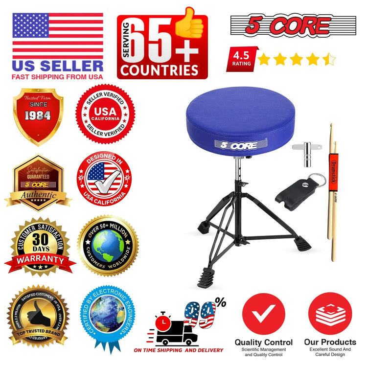 5 Core Drum Throne 3" Padded Drum Seat Height Adjustable Drumming Chair for Practice and Performance - HONORABLE VETERANS SOLUTIONS