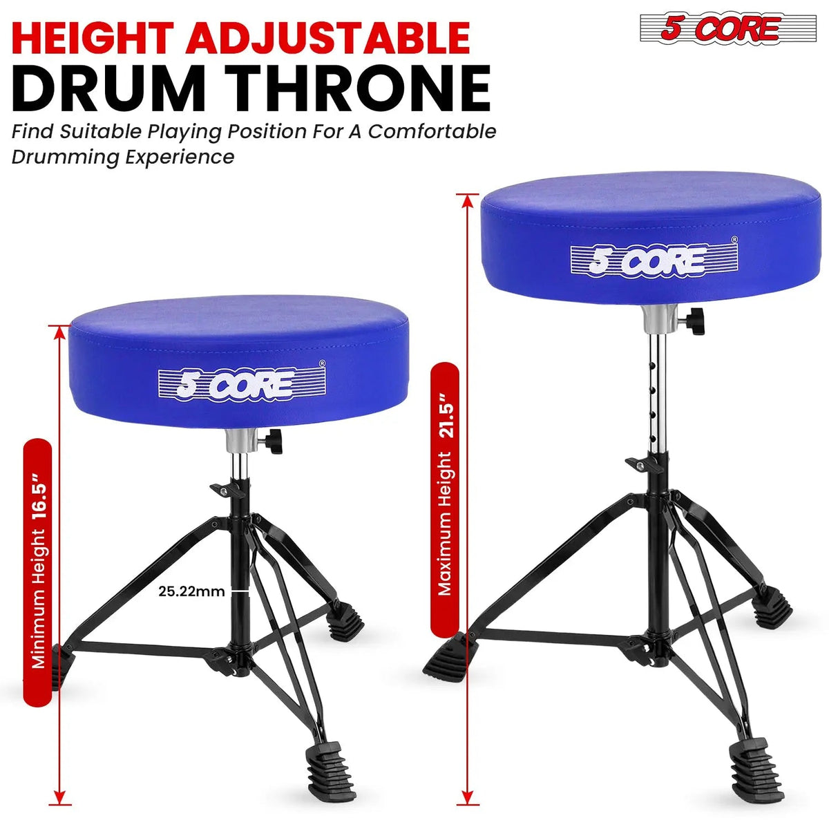 5 Core Drum Throne 3" Padded Drum Seat Height Adjustable Drumming Chair for Practice and Performance - HONORABLE VETERANS SOLUTIONS