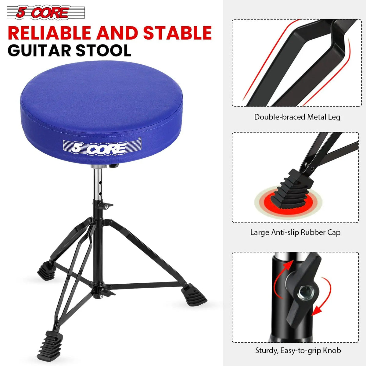 5 Core Drum Throne 3" Padded Drum Seat Height Adjustable Drumming Chair for Practice and Performance - HONORABLE VETERANS SOLUTIONS