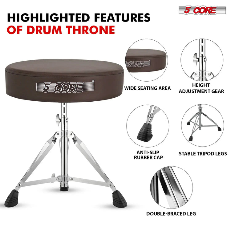 5 Core Drum Throne 3" Padded Drum Seat Height Adjustable Drumming Chair for Practice and Performance - HONORABLE VETERANS SOLUTIONS
