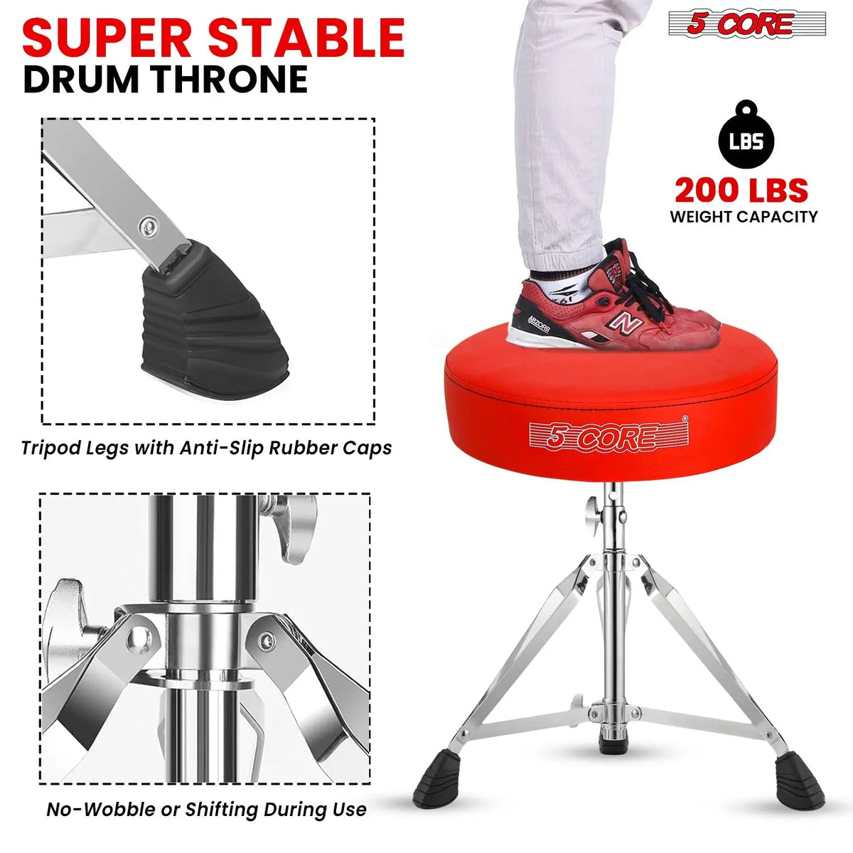 5 Core Drum Throne 3" Padded Drum Seat Height Adjustable Drumming Chair for Practice and Performance - HONORABLE VETERANS SOLUTIONS