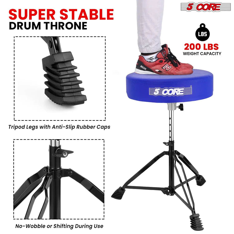 5 Core Drum Throne 3" Padded Drum Seat Height Adjustable Drumming Chair for Practice and Performance - HONORABLE VETERANS SOLUTIONS