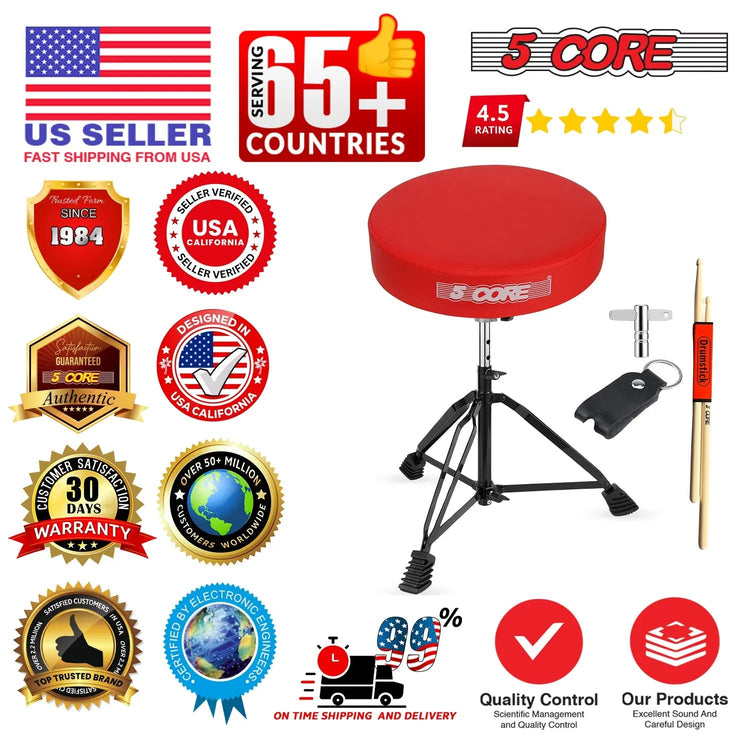 5 Core Drum Throne 3" Padded Drum Seat Height Adjustable Drumming Chair for Practice and Performance - HONORABLE VETERANS SOLUTIONS