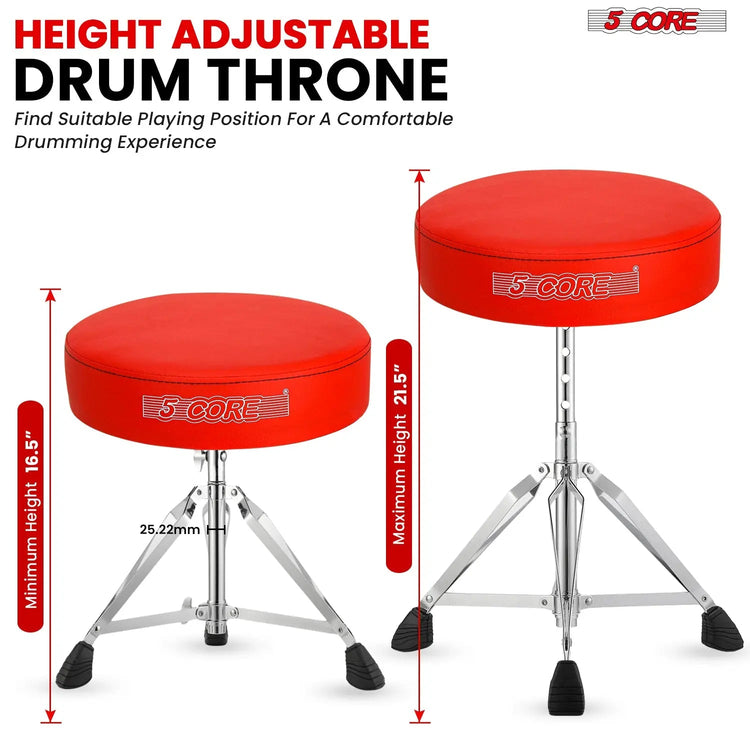 5 Core Drum Throne 3" Padded Drum Seat Height Adjustable Drumming Chair for Practice and Performance - HONORABLE VETERANS SOLUTIONS